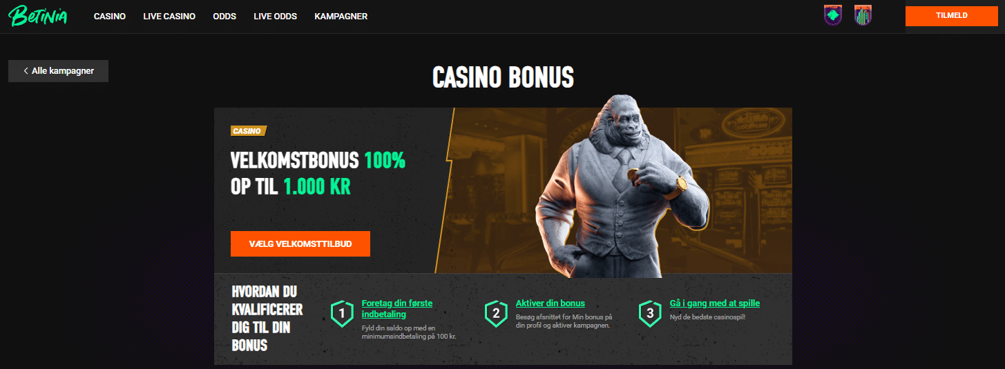 Betinia casino velkomstbonus